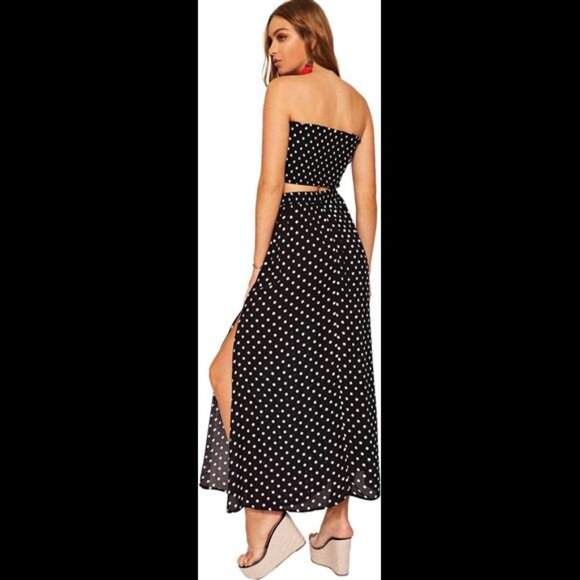 Women's Summer Printed 2 Piece Set Crop Tube Top Split Long Skirt - Picture 2 of 7